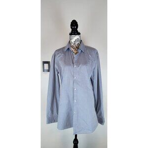 HUGO BOSS Men's Large Button Up Shirt Blue White Slim Fit Cotton 16.5 34/35